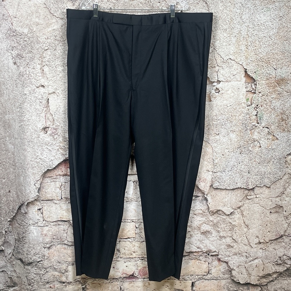 Louis Roth Men Black Tuxedo Dress Pant Trouser Wool Flat Front Side Stripe 46x30